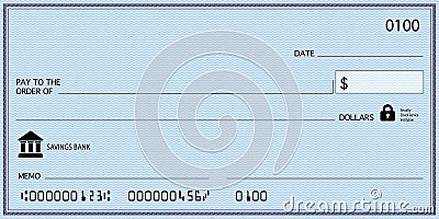 Blank Check Simple Design Blue Background Stock Photo