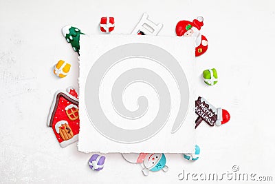 Blank Christmas square greeting card surrounded by Christmas decorations Stock Photo