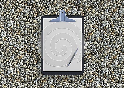 Blank clipboard with ballpen on gravel Cartoon Illustration