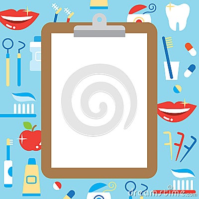 Blank clipboard and personal dental care products Cartoon Illustration