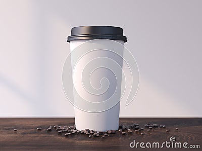 Blank Coffee cup and beans on table . 3d rendering Stock Photo