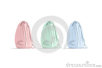 Blank colored drawstring backpack mockup, side view Stock Photo