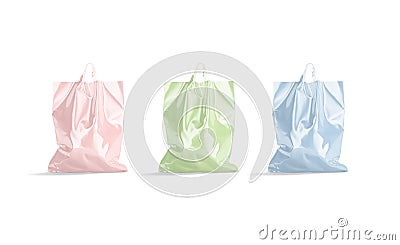 Blank colored full loop handle plastic bag mockup, front view Stock Photo
