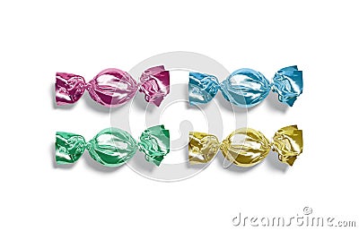 Blank colored hard candy foil wrapper mockup, top view Stock Photo