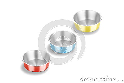 Blank colored metallic dog bowl mockup, side view, Stock Photo