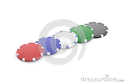 Blank colored plastic round chip mockup lying row, side view Stock Photo