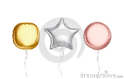 Blank colored round and star balloon flying mockup, front view Stock Photo