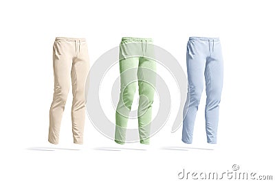Blank colored sport pants mockup set, side view Stock Photo