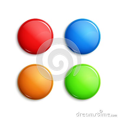 Blank colorful glossy badges. Web buttons. Vector shape design blue, red, green nad orange Vector Illustration