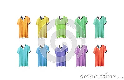 Blank colorful polo shirt mockup set, isolated Stock Photo