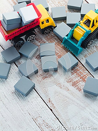 Blank colorful Wood block Pieces with car toys Stock Photo