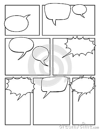 Blank Comic Book, Mock up with empty speech bubbles Vector Illustration