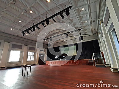 Blank concert grand wooden hall for piano performance to play music Stock Photo