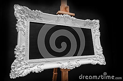 Blank copy space white rococo frame. Stock Photo