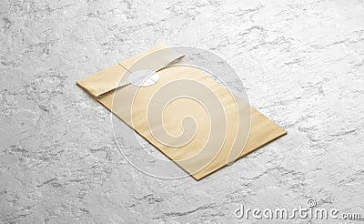 Blank craft square paper bag with sticker mockup Stock Photo