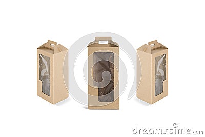 Blank craft wine box with plastic window mockup, different sides Stock Photo