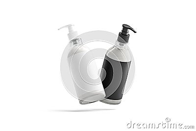 Blank cream bottle black and white label mockup, no gravity Stock Photo