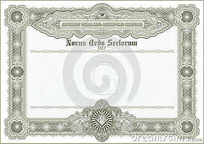 Empty blank for creating certificates, diplomas or other securities and documents. Made with a horizontal orientation in the class Stock Photo