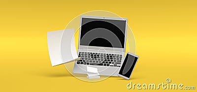 Blank creative set with laptop and smartphone 3D rendering Stock Photo