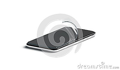 Blank curved protection film on phone screen mockup, isolated, Stock Photo