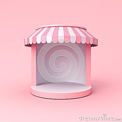Blank cylinder exhibition booth store facade or blank display shop stand with pink striped awning Stock Photo
