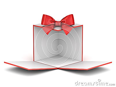 Blank display gift box backdrop unfold for your product or present box showcase with red ribbon bow opening Stock Photo