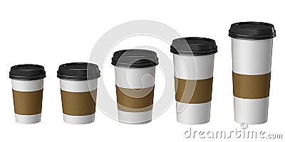 Blank disposable cup with cover and heat proof paper, Extra, Small, Medium, Large Stock Photo