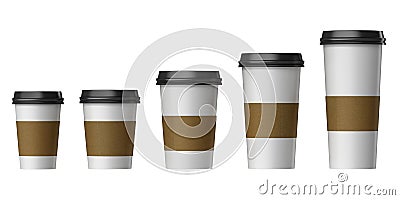 Blank disposable cup with cover and heat proof paper, Extra, Small, Medium, Large Stock Photo