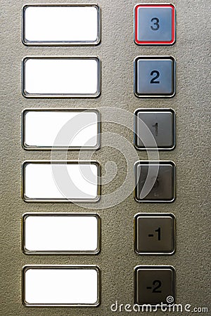 Blank Elevator Keypad Buttons Floors -2 to 3 Labels Background Stock Photo