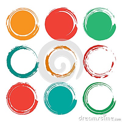 Blank empty grunge circle brush shapes set, colorful isolated on white background, illustration. Cartoon Illustration