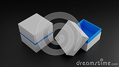 Blank Empty White Blue Jewelry or Watch Box For Mockup - 3D Illustration Stock Photo