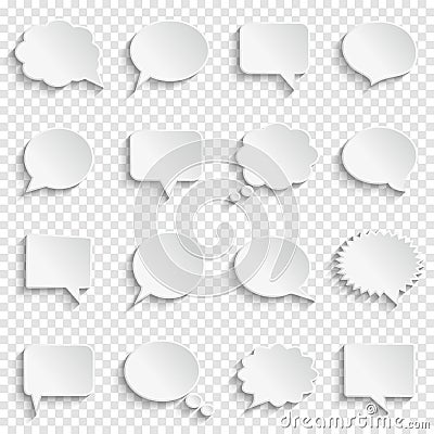 Blank empty white speech bubbles on transparent background Vector Illustration