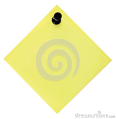 Blank Empty Yellow Reminder List And Black Pushpin Thumbtack, Isolated Post-It Style Sticky Note Sticker, Macro Closeup Copy Space Stock Photo