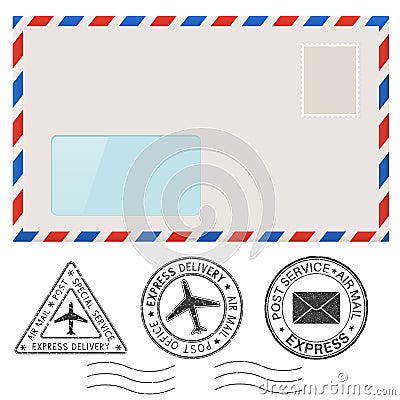 Blank envelope and postmark elements Vector Illustration