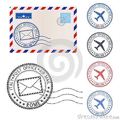 Blank envelope and postmark elements Vector Illustration