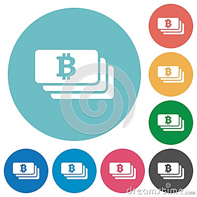 Flat bitcoin banknotes icon set on round color background Stock Photo