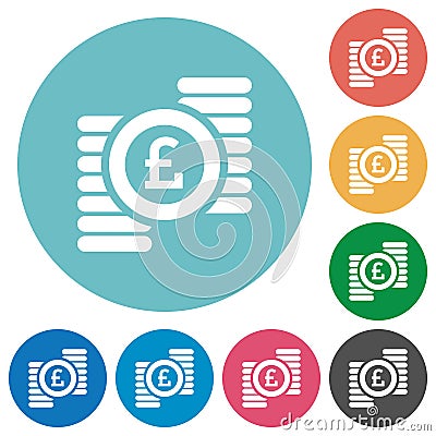 Flat pound coins icon set on round background Stock Photo