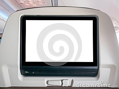 Blank In-Flight Entertainment Screen, Blank LCD Screen in Airplane Stock Photo