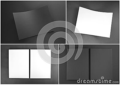 Blank flyer poster on grey to replace your design. Stock Photo