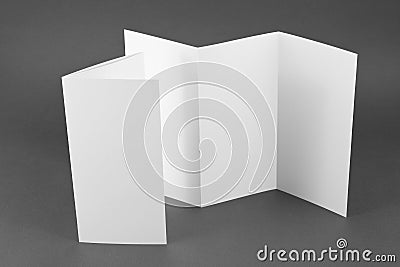 Blank folding page booklet on gray background. Stock Photo