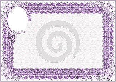 Empty horizontal frame for certificate purple Stock Photo