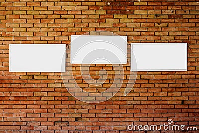 3 blank frame mock up on a brick wall. Stock Photo