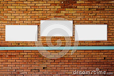 3 blank frame mock up on a brick wall. Stock Photo