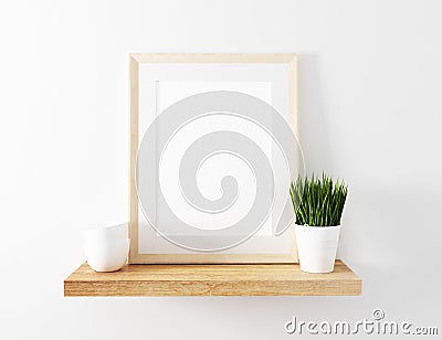 Blank Frame Mockup floating shelf Stock Photo