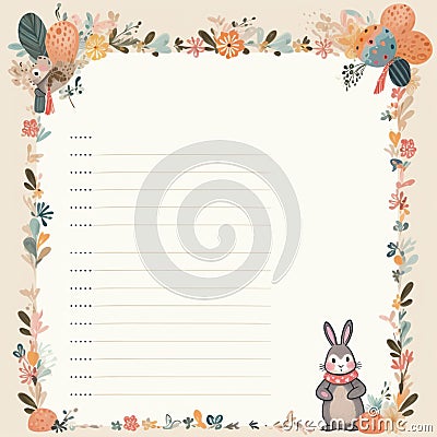 Blank frame notepad pastel cute rabbit cartoon and flower , cute empty frame Stock Photo