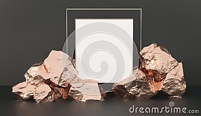 Blank frame picture for invitation poster. Stone and Rock ore shape base. Cartoon Illustration