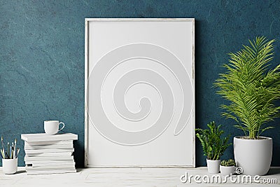 Blank frame on the wall with plant Cartoon Illustration