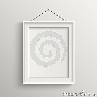 Blank frame on white wall with shadow Vector Illustration