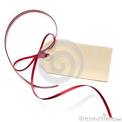 Blank Gift Tag with Red Ribbon Stock Photo