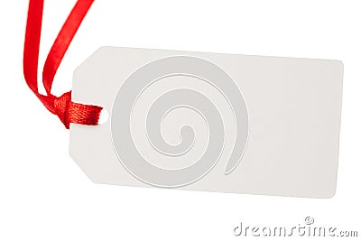 Blank gift tag with red ribbon Stock Photo
